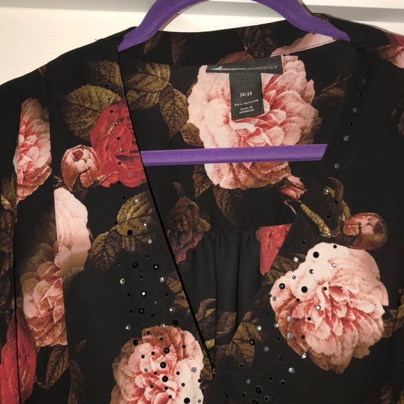 Lane Bryant Black and Floral Print Blouse - Picture 2 of 3